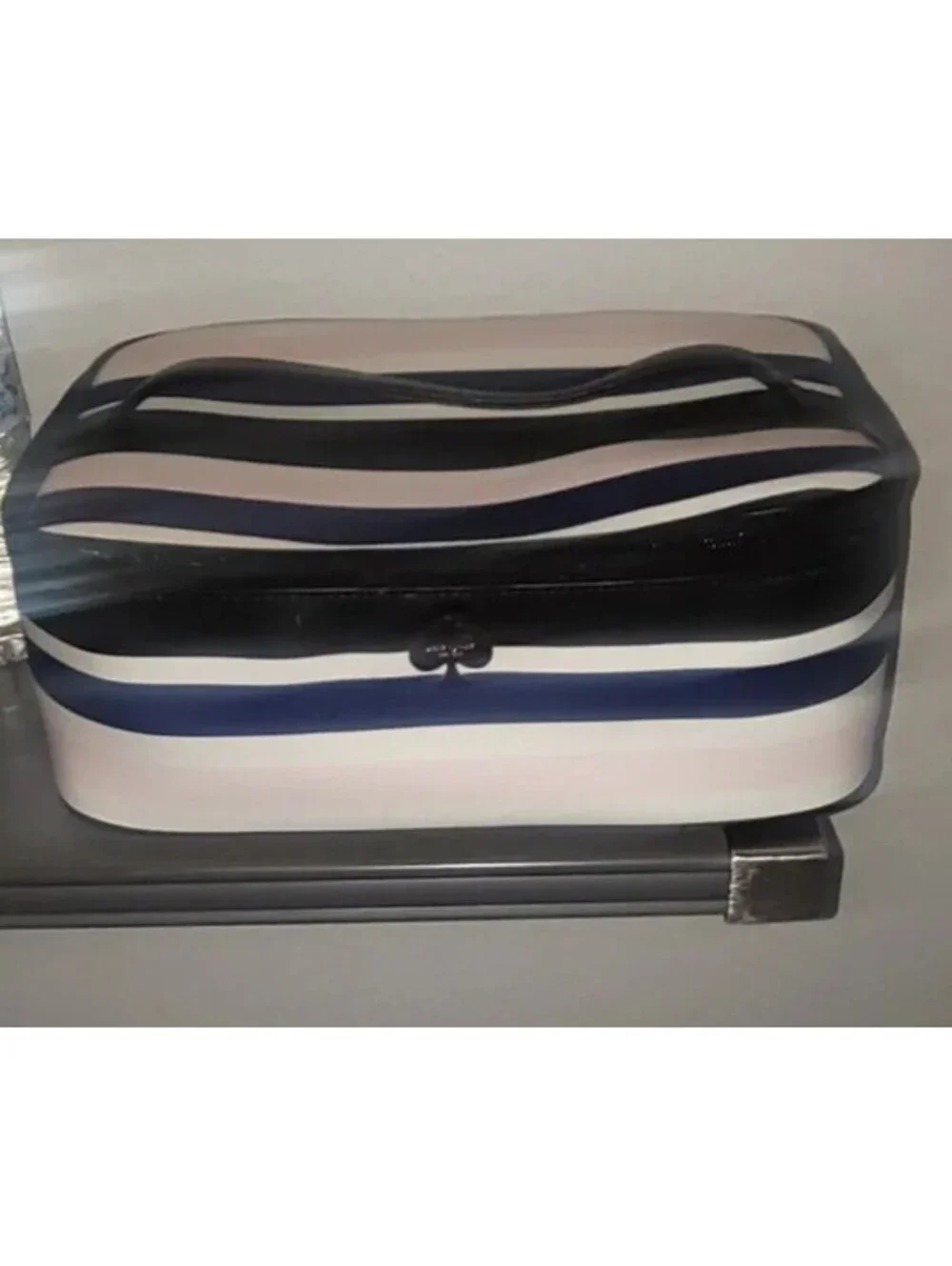 KATE SPADE NEW YORK STRIPED COSMETIC TRAIN CASE MAKEUP TOILETRY TRAVEL BAG